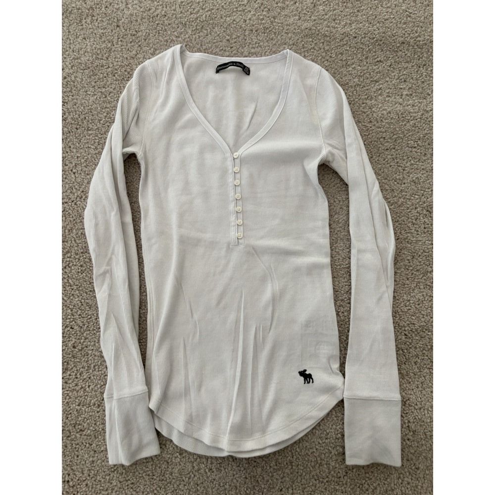 VTG Abercrombie & Fitch White Ribbed Henley Top XS Bella Swan Y2K Babydoll